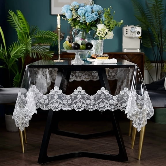 1pc Tablecloth, No-Wash PVC Material Combined with Lace, Creates a High-End Atmosphere. Coffee Table Tablecloth, Table Mat, Easy Tablecloth