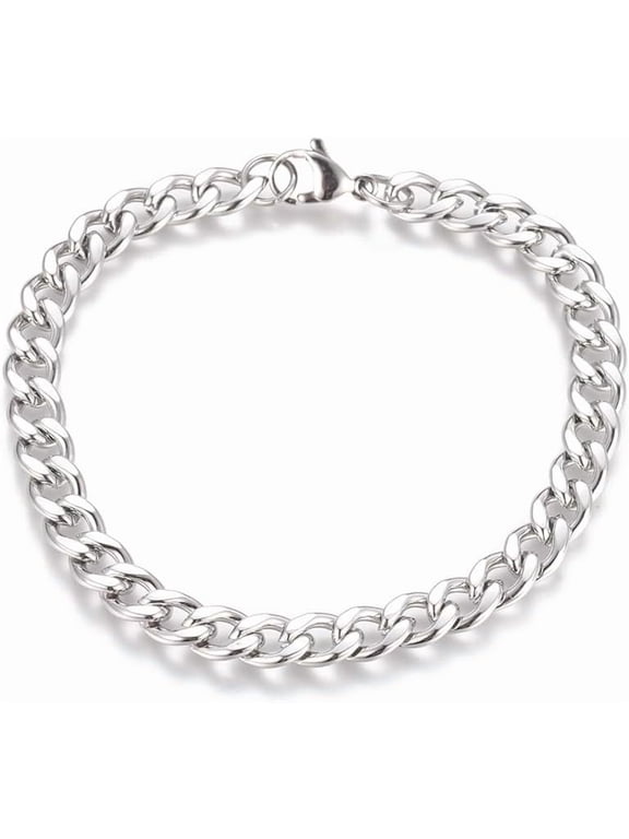 1pc Tarnish Resistant Unisex 304 Stainless Steel Curb Chain/Twisted Chain Bracelets with Lobster Claw Clasps Stainless Steel color 8-1/2 inch(21.5cm)
