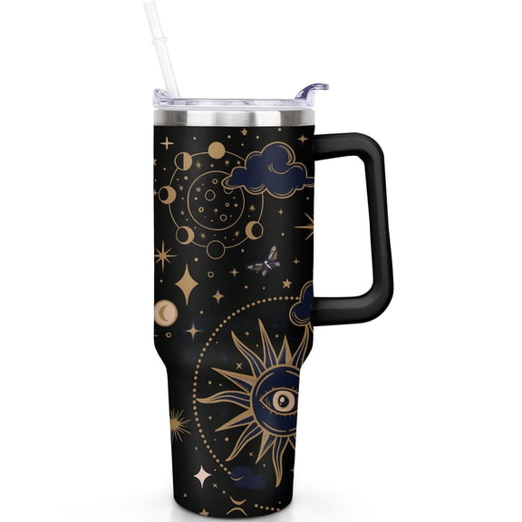 1pc Tarot 40oz Tumbler with Straw & Handle - Insulated Stainless Steel Cup | Holiday Gift for Man Women (Christmas, Valentine's, Birthday)