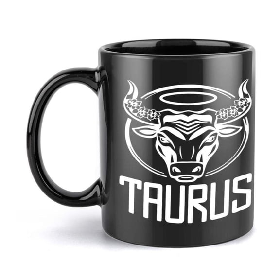 1pc Taurus Bull 11oz Ceramic Coffee Mug Black with White Design All Seasons Ideal Friends Family Coffee Mug Zodiac Theme Mug Glossy Finish Mug