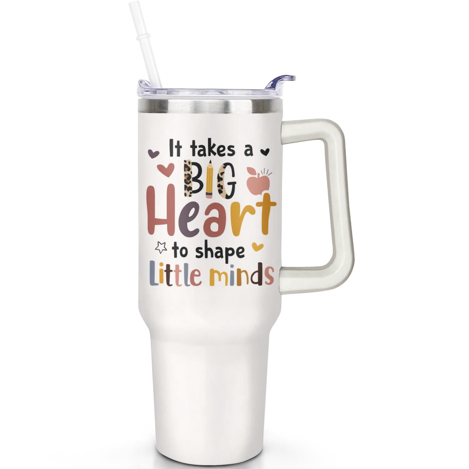 1pc Teacher Appreciation Gift 40oz Tumbler with Straw & Handle - Insulated Stainless Steel Cup | Holiday Gift for Man Women (Christmas, Valentine's, Birthday)