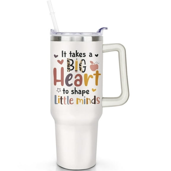 1pc Teacher Appreciation Gift 40oz Tumbler with Straw & Handle - Insulated Stainless Steel Cup | Holiday Gift for Man Women (Christmas, Valentine's, Birthday)