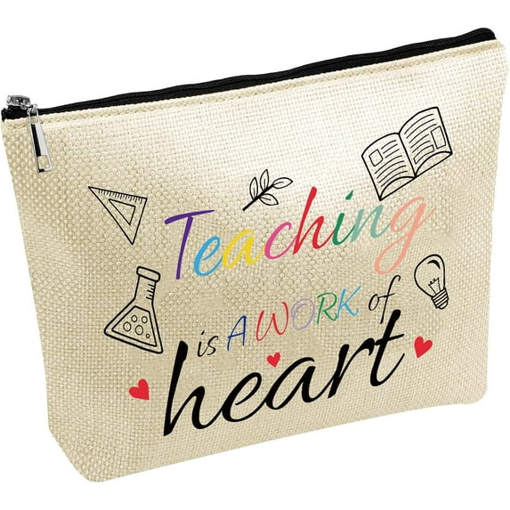 1pc Teacher Cosmetic Bag Makeup Bag Toiletry Purse Pouch Portable Organizer Make Up Accessory washable Small Things Storage Printed with Zipper Gift for Teacher's Day Women Wife 7x10 Inch