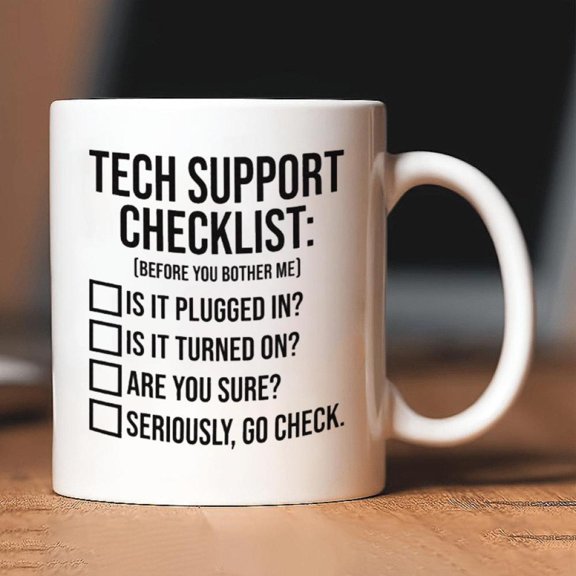 1pc Tech Support Checklist Ceramic Coffee Mug Humorous IT Themed Insulated Reusable Washable Multipurpose Office Beverage Cup Ideal Tech Enthusiasts