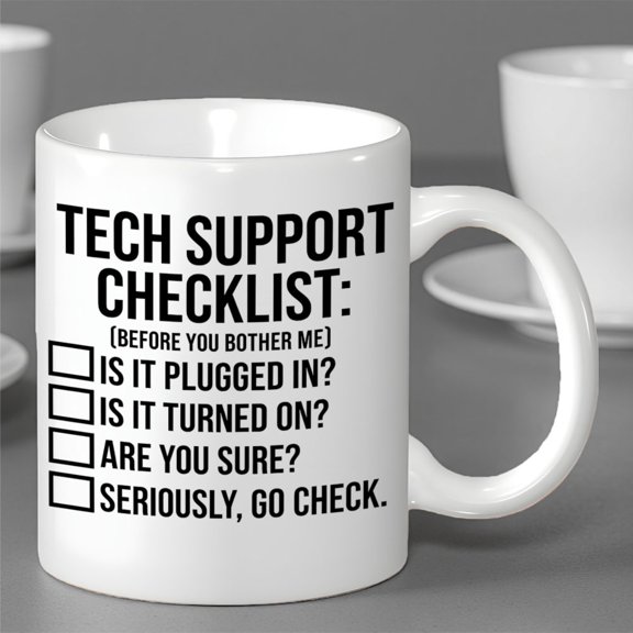 1pc Tech Support Checklist Ceramic Coffee Mug | Humorous IT Themed, Insulated, Reusable, Machine Washable, Multipurpose Office Beverage Cup, Ideal Gift for Tech Enthusiasts