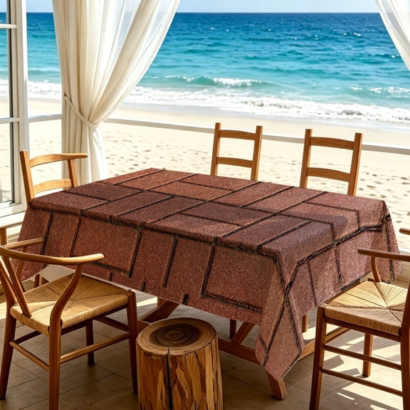 1pc Textured Brick Grid Printed Tablecloth, Kitchen Living Room Housewarming Rustic Table Accent, Thanksgiving & Christmas Gifts