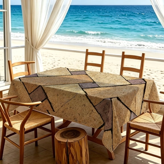 1pc Textured Stone Geometric Patchwork Printed Tablecloth, Indoor Outdoor Dinner Holiday Table Cover, Thanksgiving & Christmas Gifts