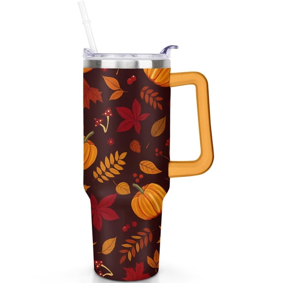 1pc Thanksgiving - 1 40oz Tumbler with Straw & Handle - Insulated Stainless Steel Cup | Holiday Gift for Man Women (Christmas, Valentine's, Birthday)