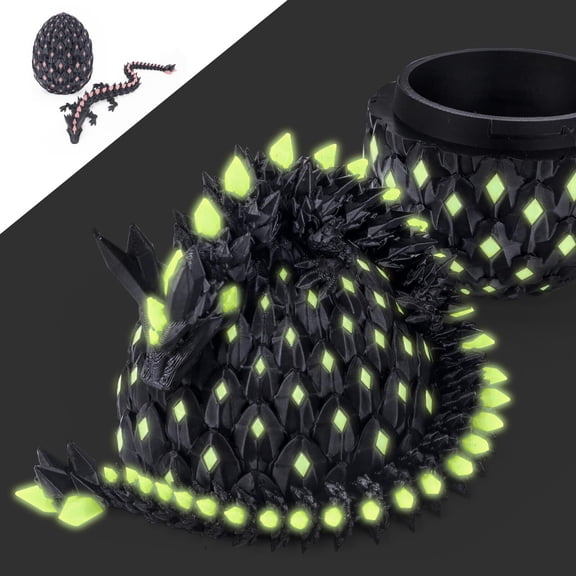 1pc The-Dark 3D Printed Dragon Egg 11.5 Inch Extra Nightlight Toy With Rainbow Lava And Golden. (Nightlight Green)