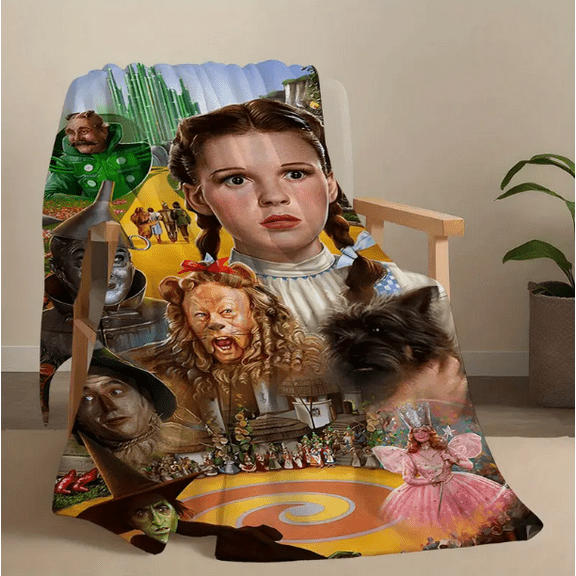 1pc "The Wizard of Oz" Themed Flannel Blanket - Vibrant All-Season Throw Featuring Iconic Characters & Landmarks, Ideal for Couch, Bed, Camping & Travel, Cozy Multifunctional Gift