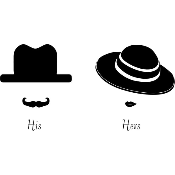 1pc His Hers Theme PVC Wall Stickers 45.7 x 14.6 Inch Black Hat Mustache Lips Wall Decal Words Wall Decor for Toilet Logo Living Room Bed Room Decoration DIY Wall Art Mural