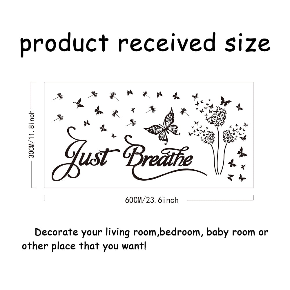 1pc Theme Wall Stickers Just Breathe Wall Decal Butterfly Dandelion ...