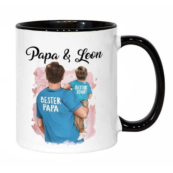 1pc Themed German Dad Mug Papa Leon Design with Father Photo 11oz 325ml White Ceramic Coffee Cup with Blue Handle Microwave Ideal Father s Day Birthda