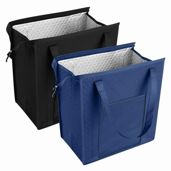 1pc Thermal Bag Textured Non-woven Insulated Cooler Bag with Front Pocket, Zipper Closure for Camping Picnic