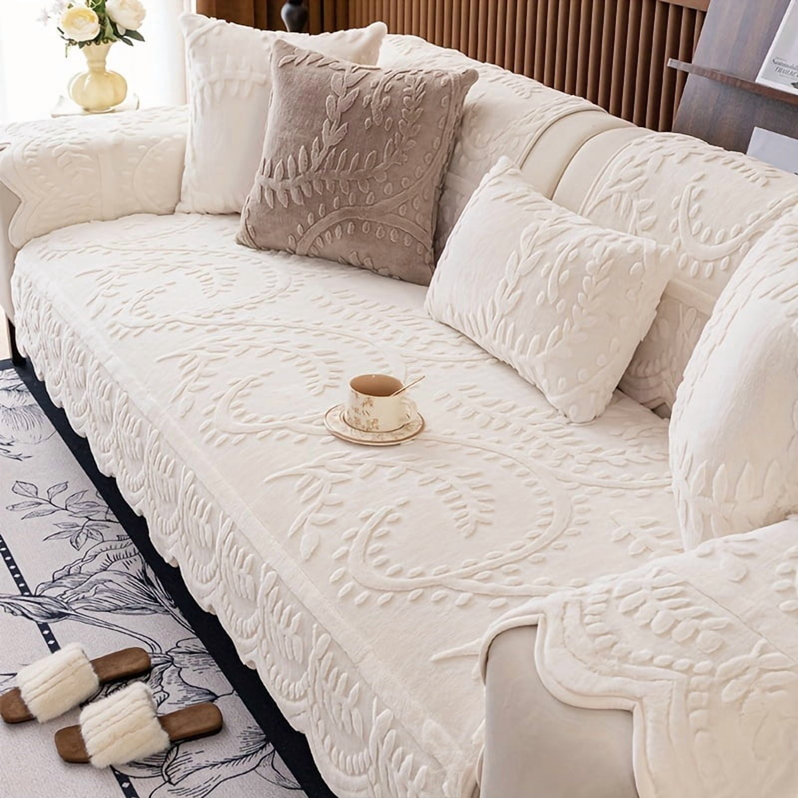 1pc Thick Faux Rabbit Fur Winter Warm Sofa Cover- Elegant with Floral ...