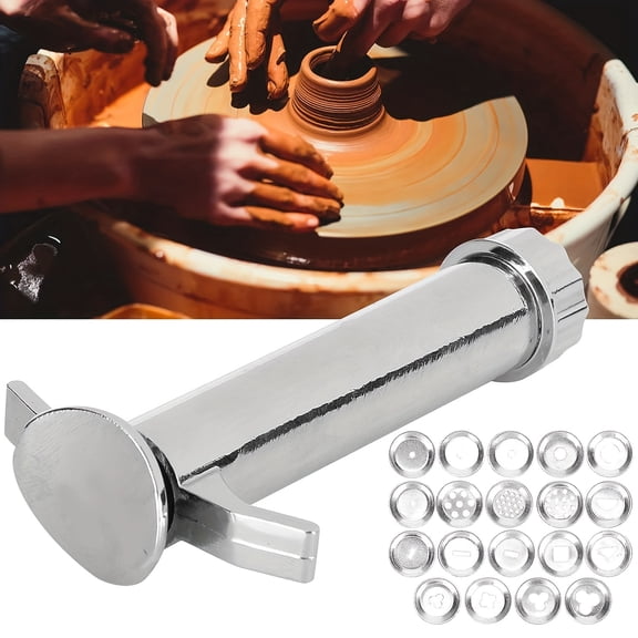 1pc Thickened Ceramic Clay Handle Extruder, 19 Shapes Round Disc Ceramic Clay Strip Extruder Tool for Ceramic Craft, Silvery Grey