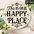 thumbnail image 1 of 1pc This Is Our Happy Place Round Metal Wall Sign - Rustic Farmhouse Decor with Black Lettering Floral Wreath, 8 Inch Diameter Art for Kitchen., 1 of 6