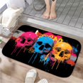 thumbnail image 1 of 1pc Three Colored Skulls Absorbent Non-Slip Bathroom Thickened Flannel Rug Decor,Soft,Quick Drying,Suitable For Indoor/outdoor Use,Bathrooms,Bedrooms,Kitchens,Terrace,Laundry Rooms,16"x24", 1 of 9