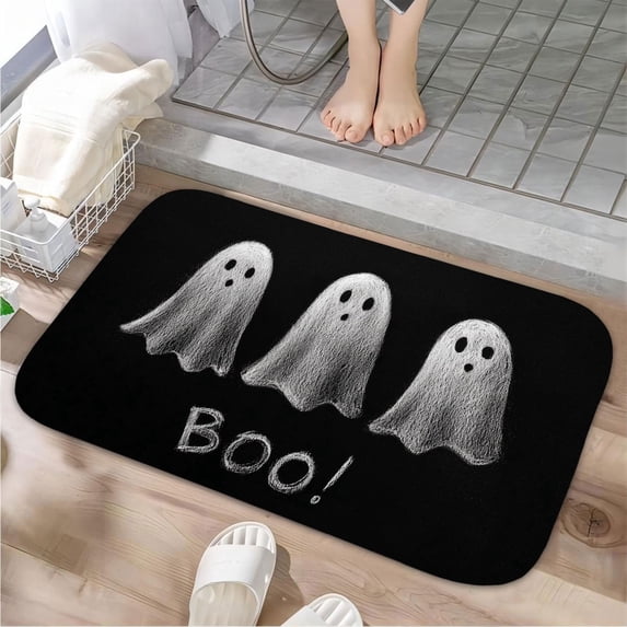 1pc Three Ghosts and Boo Absorbent Non-Slip Bathroom Thickened Flannel Rug Decor,Soft,Quick Drying,Suitable For Indoor/outdoor Use,Bathrooms,Bedrooms,Kitchens,Terrace,Laundry Rooms,16"x24"