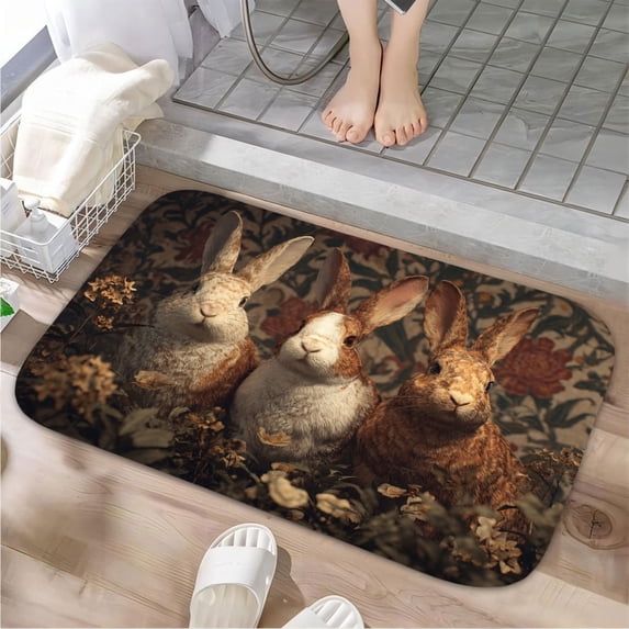 1pc Three Rabbits Absorbent Non-Slip Bathroom Thickened Flannel Rug Decor,Soft,Quick Drying,Suitable For Indoor/outdoor Use,Bathrooms,Bedrooms,Kitchens,Terrace,Laundry Rooms,16"x24"