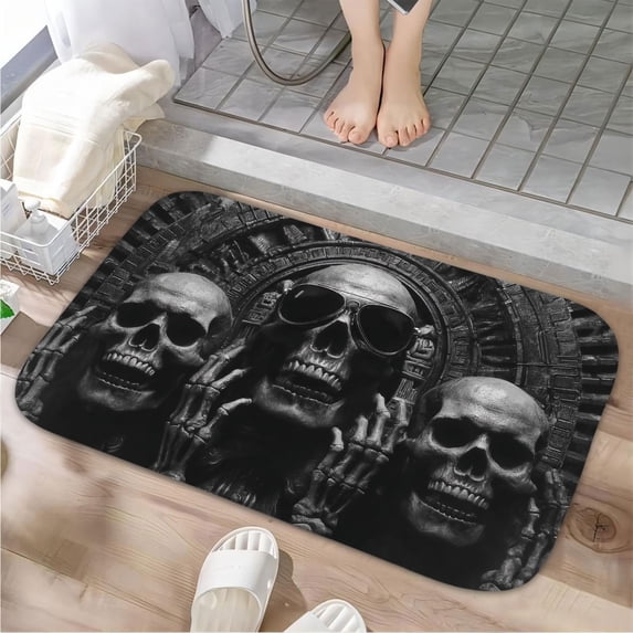 1pc Three Skeletons Absorbent Non-Slip Bathroom Thickened Flannel Rug Decor,Soft,Quick Drying,Suitable For Indoor/outdoor Use,Bathrooms,Bedrooms,Kitchens,Terrace,Laundry Rooms,16"x24"