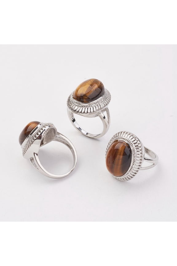 1pc Tiger Eye Finger Rings with Brass Ring Finding Oval Size 8 18mm