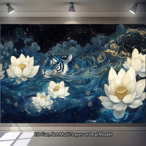 1pc Tiger and for Lotus Asian-Themed Backdrop Tapestry - Traditional Chinese Wall Decor with Tiger Patterns & for Lotus Flowers, 2D Flat for Party, Photo Studio Background, Cultural Events