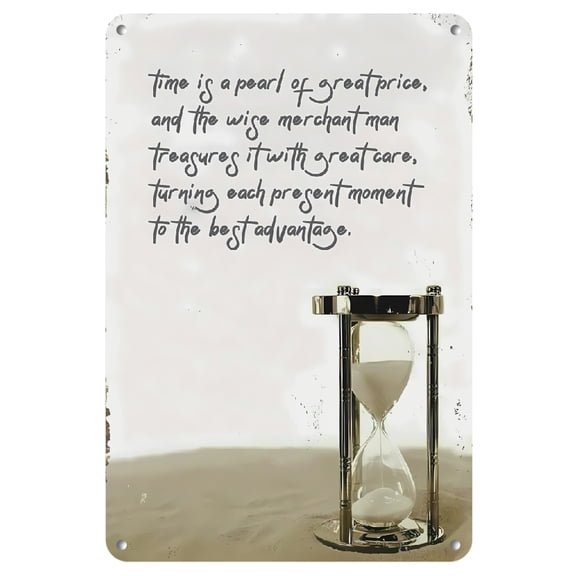 1pc Time is Precious Vintage Metal Tin Sign - Rustic 8x12 Inch Wall Decor with Timer & Sand Art Design, Durable Indoor/Outdoor Retro Art for Home, Kitchen, Cafe, Garage - Inspirational Gift Idea