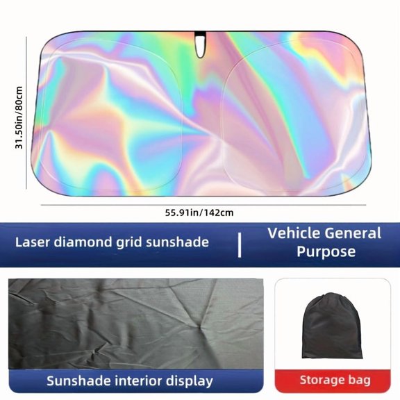 1pc Titanium Silvery Alloy Laser Car Sunshade, Four-Layer Physical Material, UV Protection and Heat Insulation for Windows, Laser Print Design