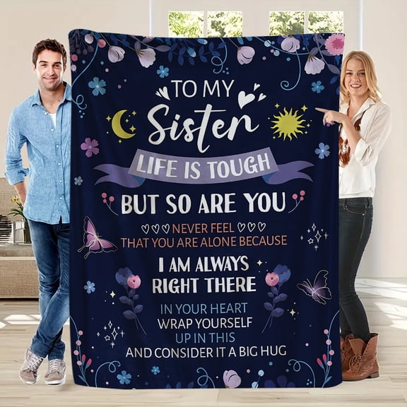 1pc "To My Sister" Printed Flannel Blanket Cozy Knit with Floral & Butterfly Design Perfect for Naps Camping Travel Office Home Decor Ideal Holiday Gift for Siblings Sister Gift Blanket