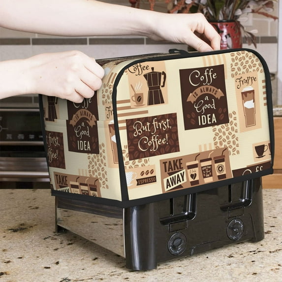 1pc, Toaster Cover, Novelty Coffee Theme Toaster Cover Washable Dustproof Brown Kitchen Small Appliance Cover with Top Hook, Fits Standard 2 Slice Toaster