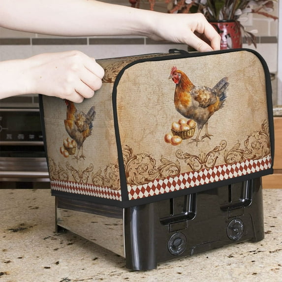 1pc,Toaster Cover - Vintage Rooster Print 2 Slice Wide Slot Bread Maker Cover, Kitchen Small Appliance Covers, Stylish Kitchen Organizer Bag for Small Appliances, Easy Clean Kitchen Accessories