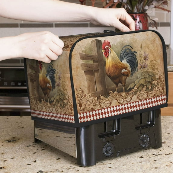 1pc,Toaster Cover - Vintage Rooster Print 2 Slice Wide Slot Bread Maker Cover, Kitchen Small Appliance Covers, Stylish Kitchen Organizer Bag for Small Appliances, Easy Clean Kitchen Accessories