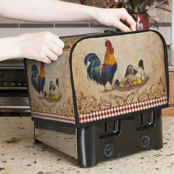 1pc,Toaster Cover - Vintage Rooster Print 2 Slice Wide Slot Bread Maker Cover, Kitchen Small Appliance Covers, Stylish Kitchen Organizer Bag for Small Appliances, Easy Clean Kitchen Accessories