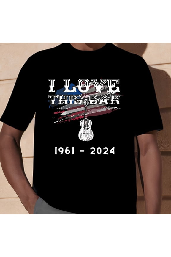 1pc Toby Keith "I Love This Bar" Graphic Tee, 100% Cotton Crew Neck T-Shirt with Slight Stretch, Casual Style for Golf & Mature Occasions, Four Seasons Apparel, Men'S Short Sleeve Souvenir T-Shirt
