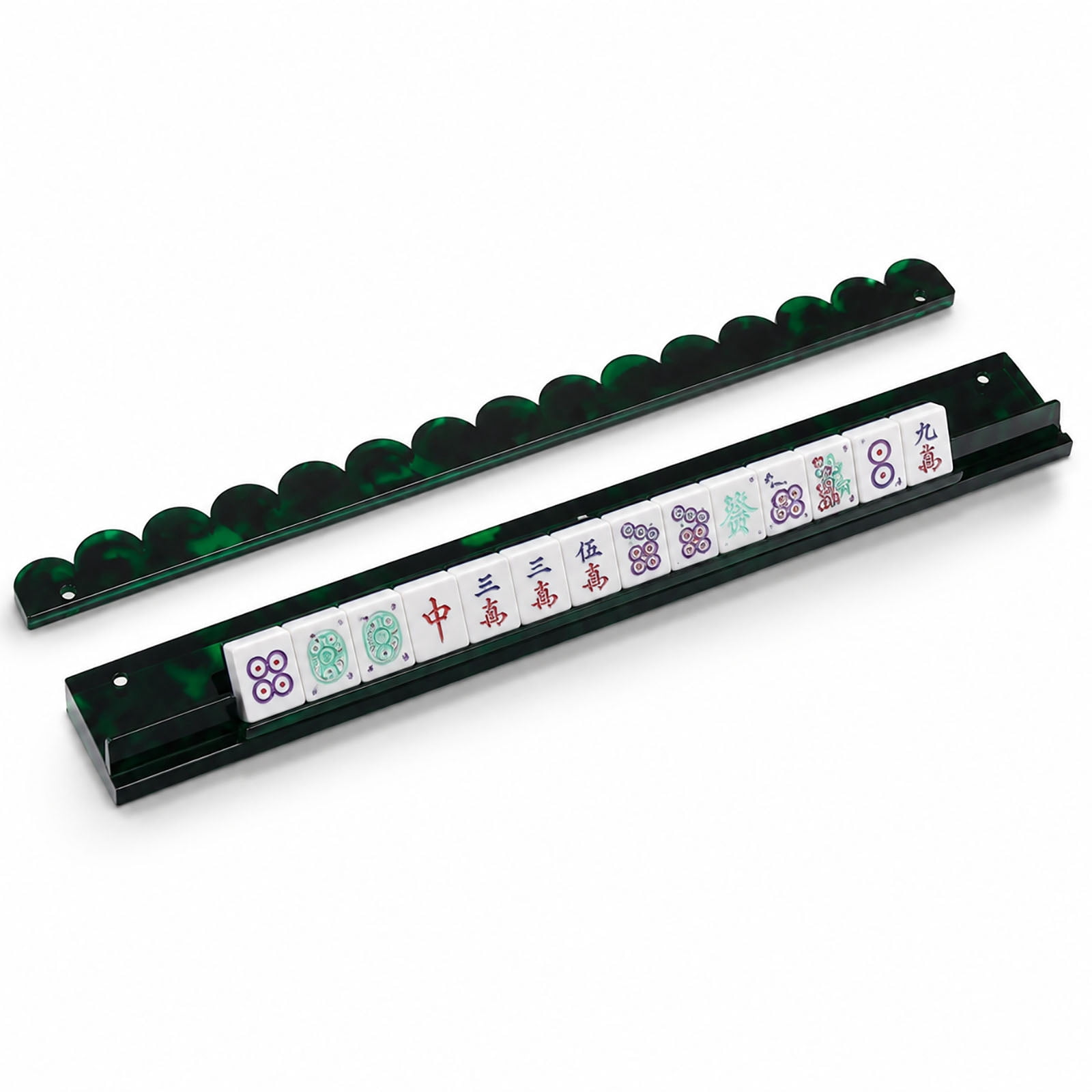 1pc Tortoise Shell Mahjong Rack with Magnetic Pusher 17.5/20 Inch Scalloped Acrylic Tile Holder for Mahjong, Single One