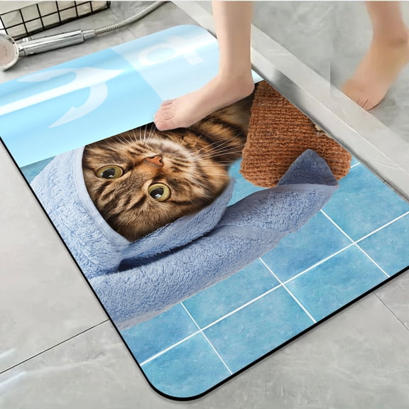 1pc Toweled Cat Peeking Bathroom Rug Bathroom Decor and Accessories- Durable,Anti Slip,And Quick Drying,Suitable For Indoor/outdoor Use - Perfect For Bathrooms,Bedrooms,Kitchens