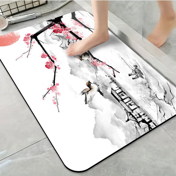 1pc Traditional Chinese Ink - wash Landscape Bathroom Rug Bathroom Decor and Accessories- Durable,Anti Slip,And Quick Drying,Suitable For Indoor/outdoor Use - Perfect For Bathrooms,Bedrooms,Kitchens