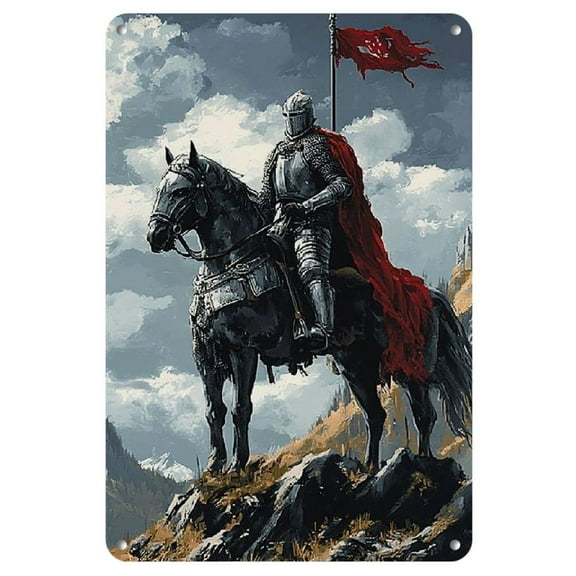1pc Traditional Knight on Horseback Iron Wall Art, 8x12 Inch - Rustic Frameless Decor for Bar, Pub, Cafe, Kitchen & Bathroom