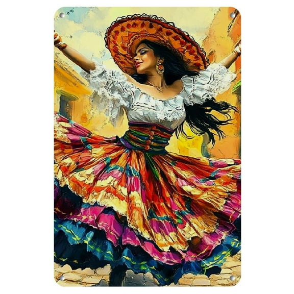 1pc Traditional Mexican Female Dancer Metal Signage Posters, Decorative Painting Art Decorative Wall Art for Home, Coffee Bar and Restaurant Decoration