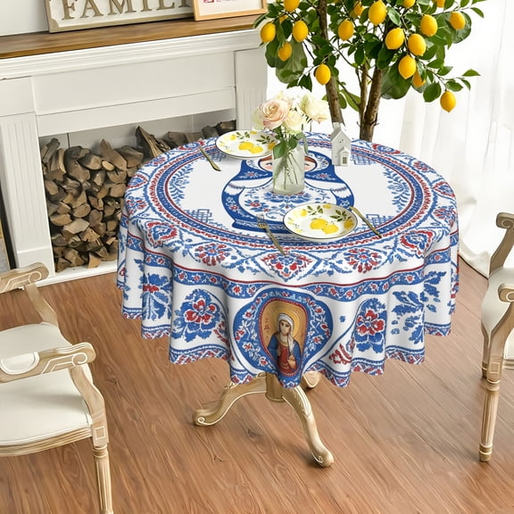 1pc Traditional Russian Folk Matryoshka Floral 2D Printed Round Tablecloth, Decor Cover for Kitchen Patio Xmas Family Gatherings, Ideal Holiday Present for Homeowners Christmas Decoration Collectors