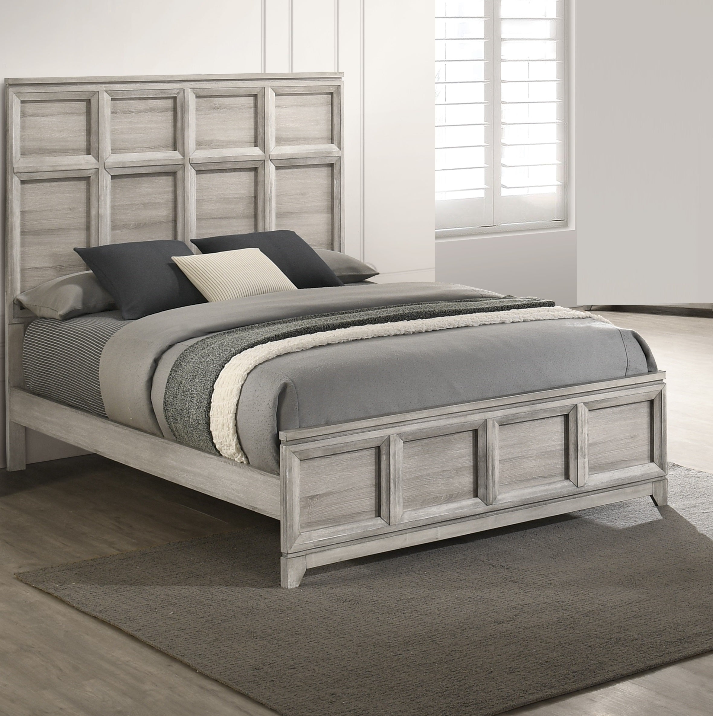 1pc Traditional Tall Headboard Gray Queen Panel Bed Wooden Bedroom ...
