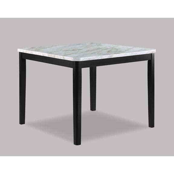 1pc Transitional Counter-Height Dining Table Square Faux White Marble Table Top Black Base Wooden Stone Dining Room Furniture