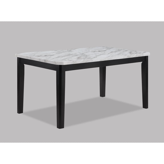 1pc Transitional Dining Rectangular Table Faux White Marble Table Top Black Base Wooden Stone Dining Room Furniture