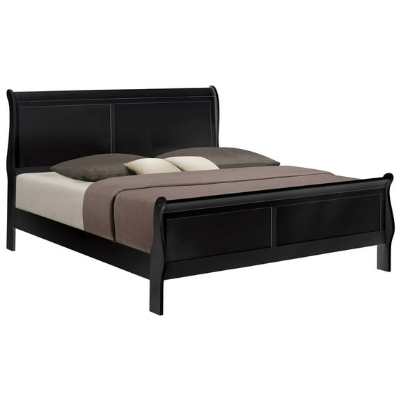1pc Transitional Louis Philip Queen Panel Bed Sturdy Wooden Bedroom Furniture Black Finish