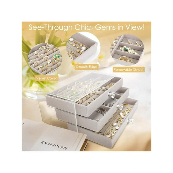 1pc Transparent Jewelry Organizer Box, Mother's Day Gift, 3-Tier Drawer Storage For Earrings, Rings, Necklaces, Bracelets, Pendants, Birthday & Anniversary Present, Display Case