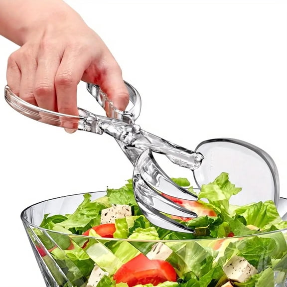 1pc Transparent Plastic Salad Scissors& Tongs- Reusable Food-Safe Kitchen Chefs, BBQ, Outdoor Cooking, Buffets& Party Catering- Durable, Hygienic Design Safe Food Handling, Salad Tongs Serving