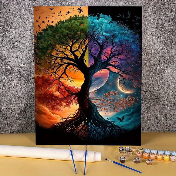 1pc Tree of Life Canvas Wall Art Kit - DIY Hand Paint by Numbers with Acrylic Pigments & Brushes, Unframed 8x12in - Vibrant Home Decor, Ideal for Beginners, Perfect Gift for Birthdays, Holidays