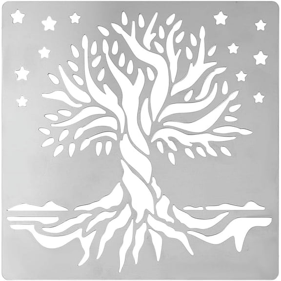 Tree of Life Metal Journal Stencil Stars Metal Painting Template Stainless Steel Multifunctional Planner Metal Stencils Templates for Wood Burning DIY Engraving Painting Scrapbooking