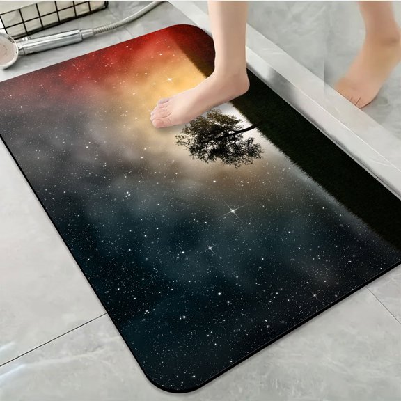 1pc Tree Silhouette against Starry Sky Bathroom Rug Bathroom Decor and Accessories- Durable,Anti Slip,And Quick Drying,Suitable For Indoor/outdoor Use - Perfect For Bathrooms,Bedrooms,Kitchens